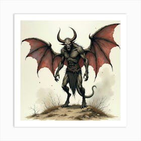 Demon In A Watercolor Apocalyptic Setting 1 Art Print