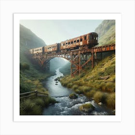 Train Crossing A Stream Art Print