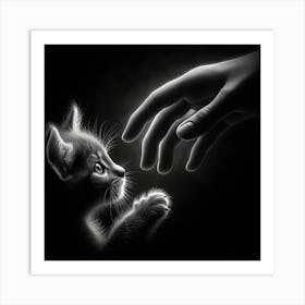 Cat Reaching Hand Art Print