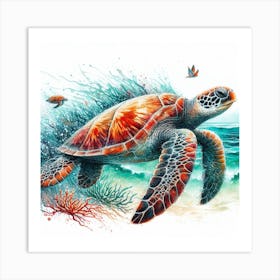 Sea Turtle Watercolour Art Print 2 Art Print