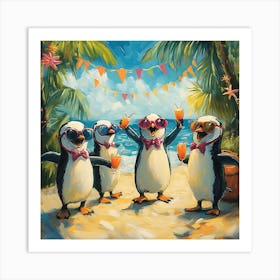 Tropical Penguin Beach Party Fun 2 Art Print