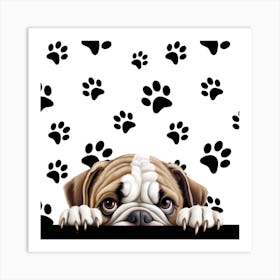 Bulldog Peeking Over The Wall Art Print