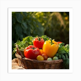 Assorted Vegetables Including Tomatoes Carrots Bell Peppers And Green Beans Harvested From A Gard Art Print