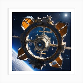 Blue Space Station In Space From Top (6) Art Print