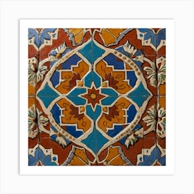 A Colorful Tile On A Wall Inspired By Moroccan zellige Art Print