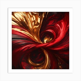 Abstract Red Gold Swirl Art Print