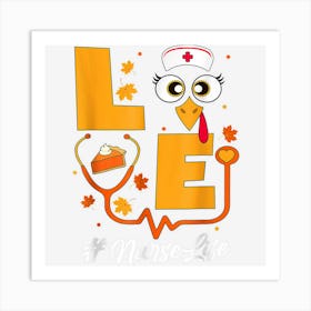 Thanksgiving Nurse Scrub Tops For Women Love Turkey Nurse Art Print