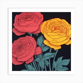 Ranunculus 4 Pop Art Illustration Square Art Print