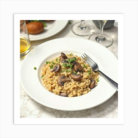 Watercolor Image Of A Rich And Creamy Mushroom Risotto On A Fine Dining Table Art Print