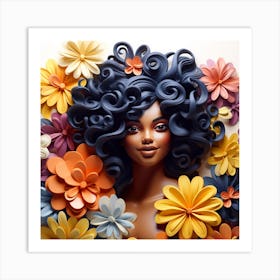 African American Woman With Flowers Art Print
