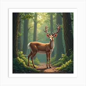 A Graceful White Tailed Deer Standing In The Forest 2 Art Print