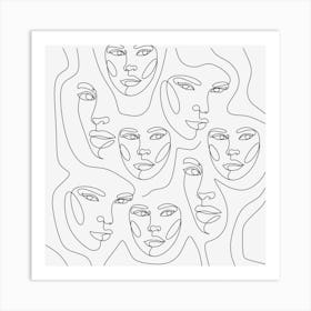 Faces Line Drawing Art Print