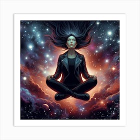 Meditating Woman In Space Art Print