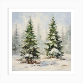 Two Pine Trees In The Snow Art Print