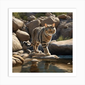 Cat Crossing Stream Art Print