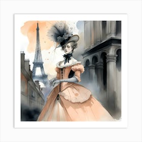 Victorian Lady In Paris Monochromatic Watercolor Art Print
