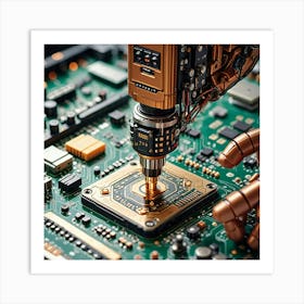 Robot Working On A Circuit Board Art Print