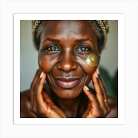 Black woman in her 60s using a beauty balm Art Print