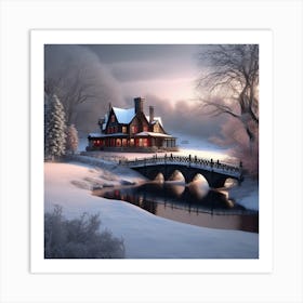 House In The Snow Landscape Art Print