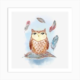 Owl With Feathers Art Print