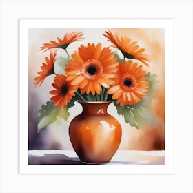 Orange Flowers In A Vase Art Print