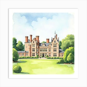 Watercolor View Of The Petworth House In West Sussex, Capturing Its Grand Design And Scenic Beauty Art Print