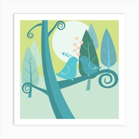 Birds On A Tree Birds Love Background Branch Art Print