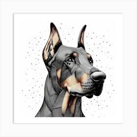 Doberman Head - Abstract Line Art Illustration 176 Art Print