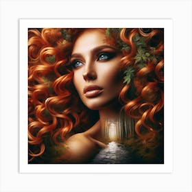 Woman With Red Curly Hair Art Print