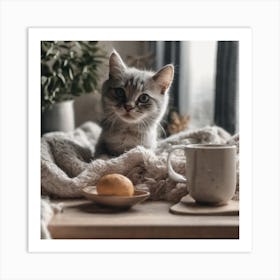 Cat On A Table Art Print