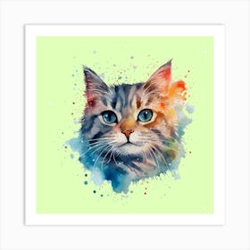 Watercolor Cat Painting Animal Wall Art Art Print