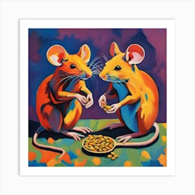 Two Mice Eating Seeds Art Print