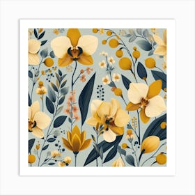 Scandinavian style, Pattern with yellow Orchid flowers 1 Art Print