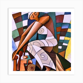Cubist painting depicting: Person Rising Above of a Sea of Doubt, Fear and Chaos 3 Art Print
