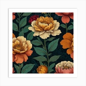 Peony Flower Seamless Pattern Art Print