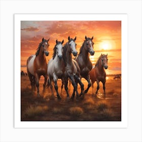 Horses At Sunset 1 Art Print