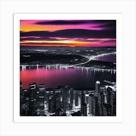 Seattle Skyline At Night Art Print