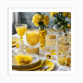 Glassware Set Up On Top Of A White Table Mixed Wit (26) Art Print