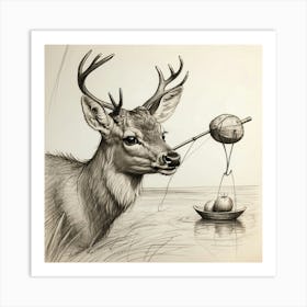 Deer Fishing 8 Art Print