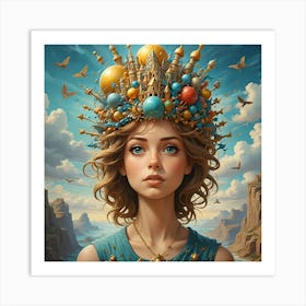 Crowned by Cosmos: A Fantasy Realm Art Print