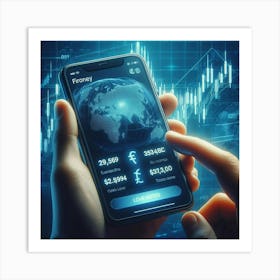 Person Using A Smartphone To Trade Stocks Art Print