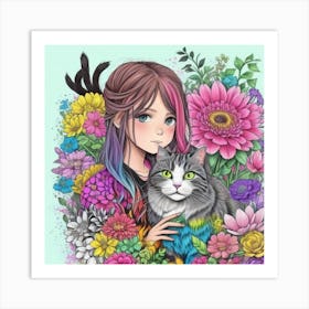 Cat Goodluck charms Art Print