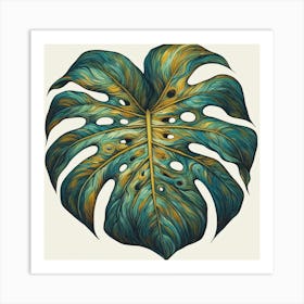 Van Gogh style, Large Monstera leaf Art Print