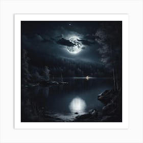 Full Moon Over Lake 1 Art Print