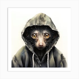 Watercolour Cartoon Aye Aye In A Hoodie 2 Art Print