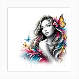 Girl With Butterflies Art Print