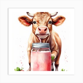 Cow Drinking Milk Art Print