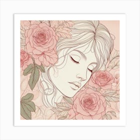 Roses With A Girl Art Print
