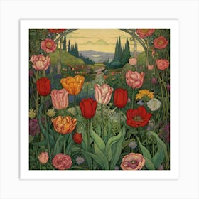 Tulips In The Garden 32 Art Print