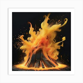 Fire Burning On Black Background Art Print